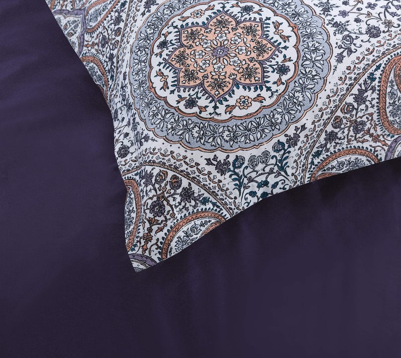 Eikei Boho Floral Medallions Duvet Cover 3pc Set Bohemian Paisley Bedding Boteh Damask Circles 400TC Egyptian Cotton Sateen Luxury European Traditional Style Bed Linen (Copper, King) - Image 2
